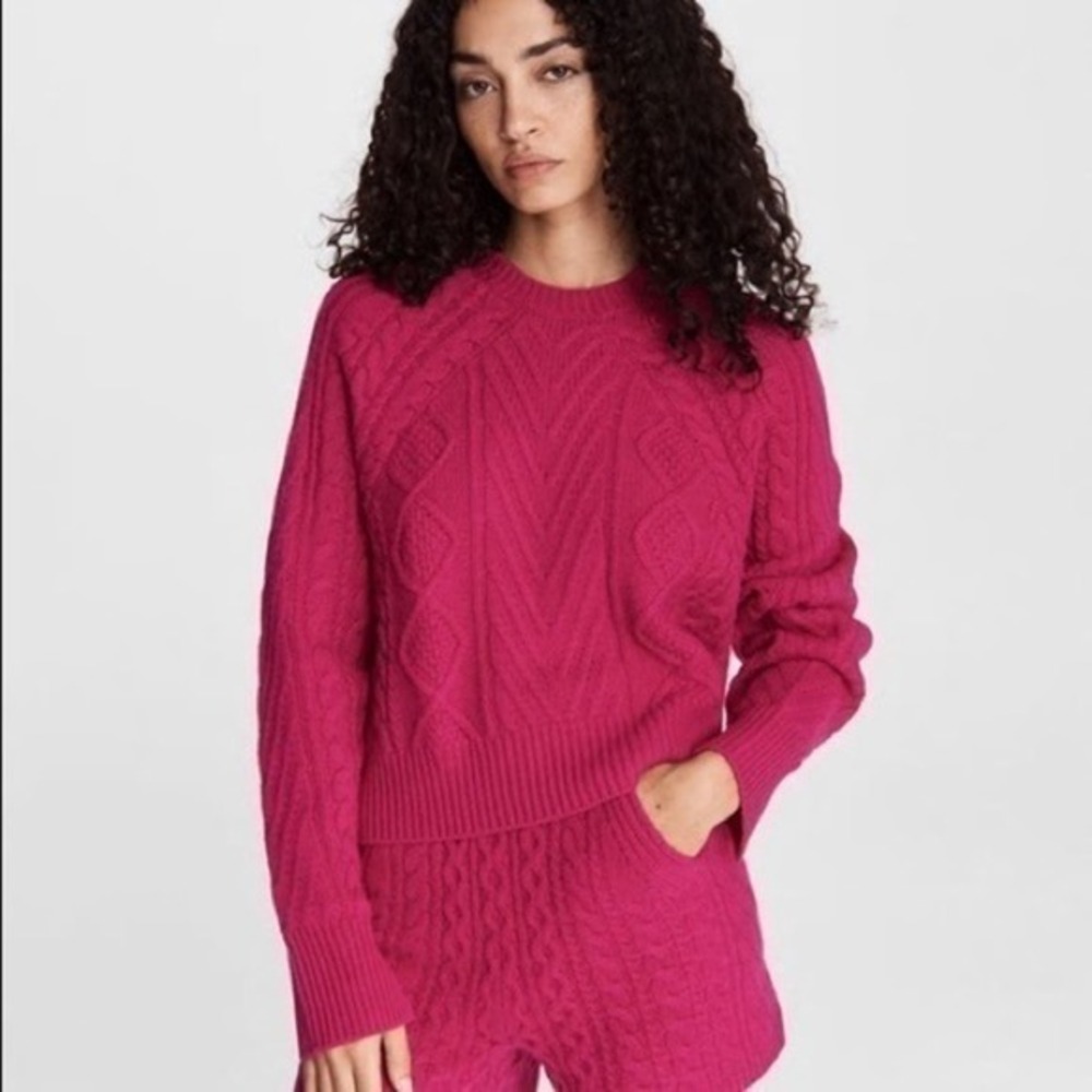 Rag & Bone Pierce Cashmere Cable Knit Long Sleeve Crewneck Plum Pink Sweater NWT
